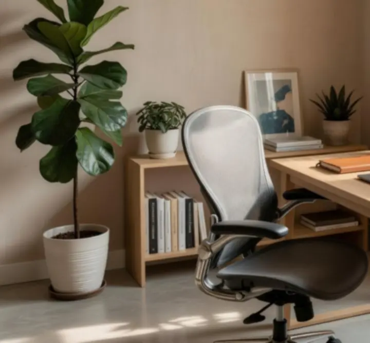 Modern home office with an organised laptop setup