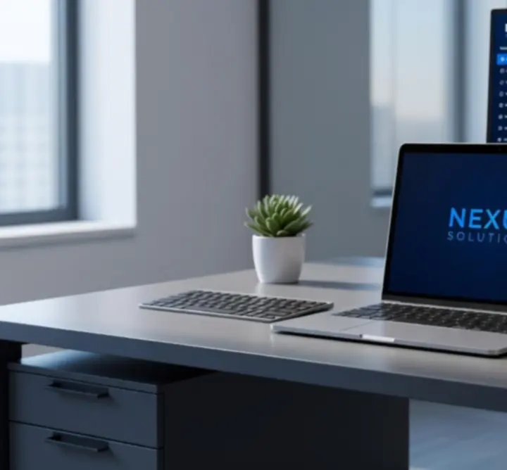 Modern laptop workspace in a professional office environment