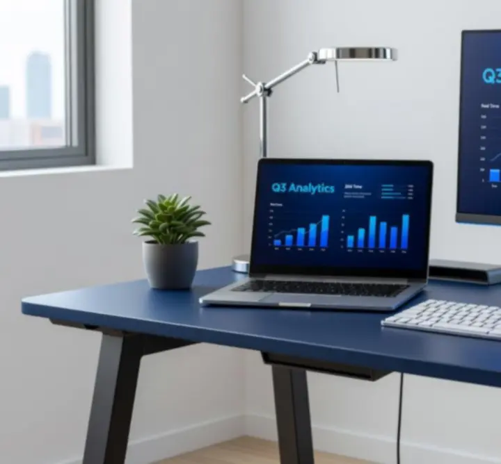 Modern laptop workspace setup in a professional office