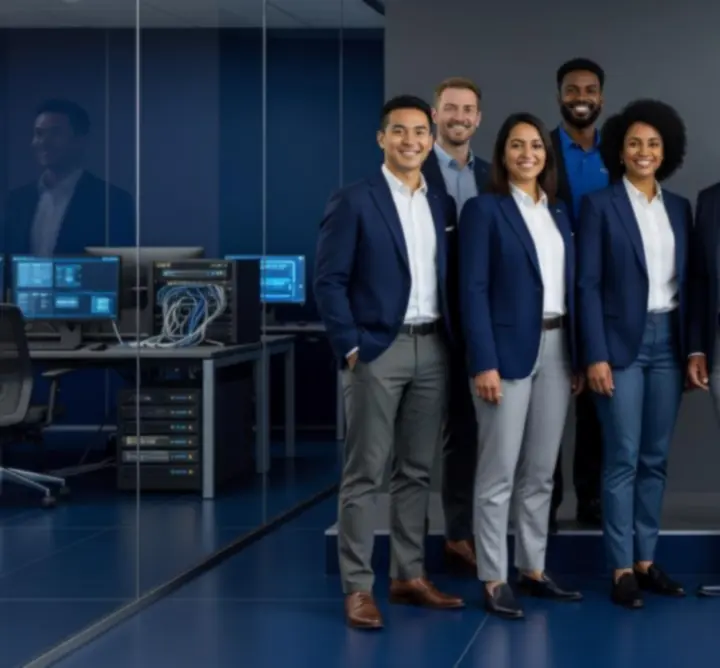 Tryhardgg Solutions Limited technicians standing together in a modern office